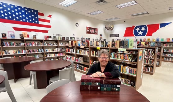 Grady inside library